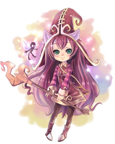 Anime picture 2809x3507 with league of legends lulu (league of legends) fuka-enrique single long hair tall image looking at viewer blush fringe highres smile green eyes animal ears purple hair light smile insect wings butterfly wings fairy girl dress