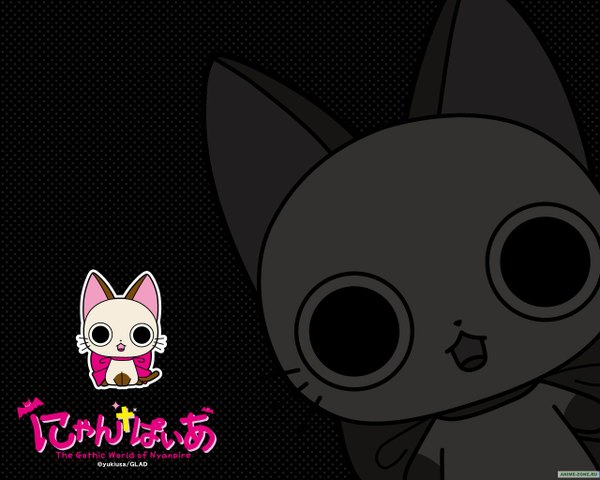 Anime picture 1280x1024 with nyanpire the animation chachamaru smile inscription black background bow animal cat