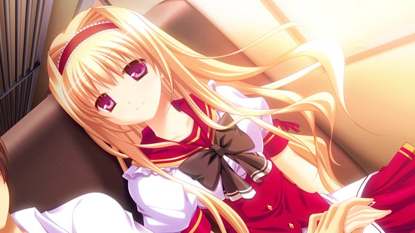 Anime picture 1024x576 with fortuna rhapsody long hair blonde hair wide image game cg pink eyes girl uniform school uniform hairband