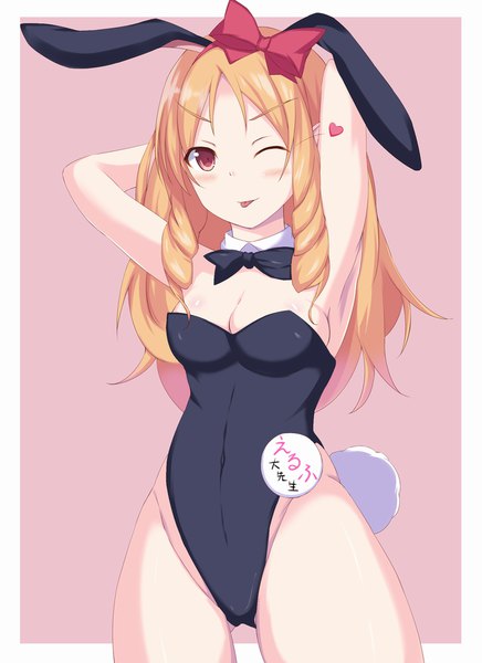 Anime picture 800x1100 with eromanga sensei a-1 pictures yamada elf cir.e (shie) single long hair tall image looking at viewer blush breasts light erotic blonde hair animal ears cleavage tail one eye closed wink armpit (armpits) bunny ears thigh gap