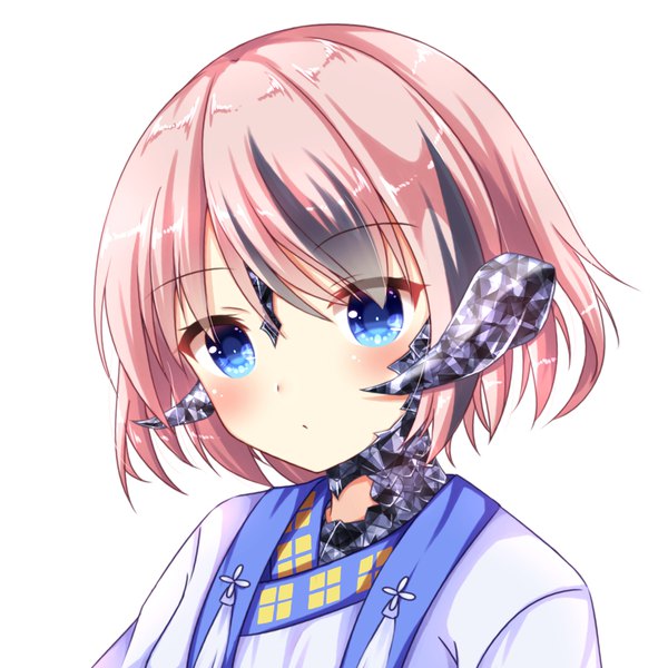Anime picture 1000x1000 with final fantasy final fantasy xiv square enix au ra kedama (kedama akaza) single looking at viewer blush fringe short hair blue eyes simple background hair between eyes white background pink hair upper body traditional clothes head tilt japanese clothes multicolored hair