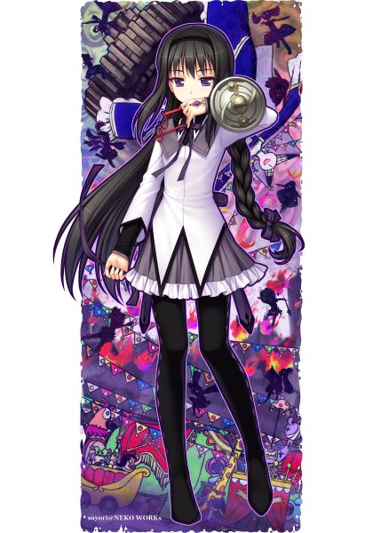 Anime picture 1680x2400 with mahou shoujo madoka magica shaft (studio) akemi homura sayori single long hair tall image highres black hair purple eyes girl glasses