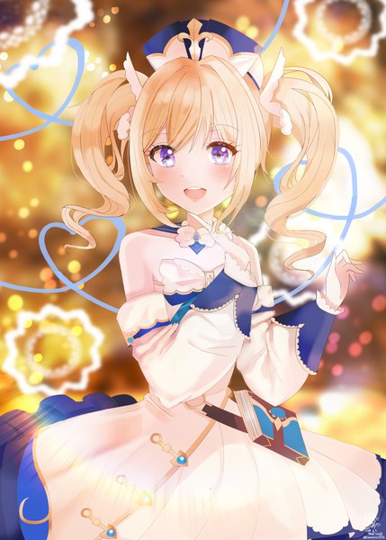 Anime picture 5000x7000 with genshin impact barbara (genshin impact) hanayui single long hair tall image looking at viewer blush fringe highres open mouth blue eyes blonde hair smile standing twintails payot absurdres :d blurry