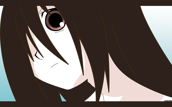 Anime picture 1920x1200 with sayonara zetsubou sensei shaft (studio) komori kiri single long hair fringe highres hair between eyes brown hair wide image brown eyes looking away head tilt shadow light letterboxed close-up blue background face girl