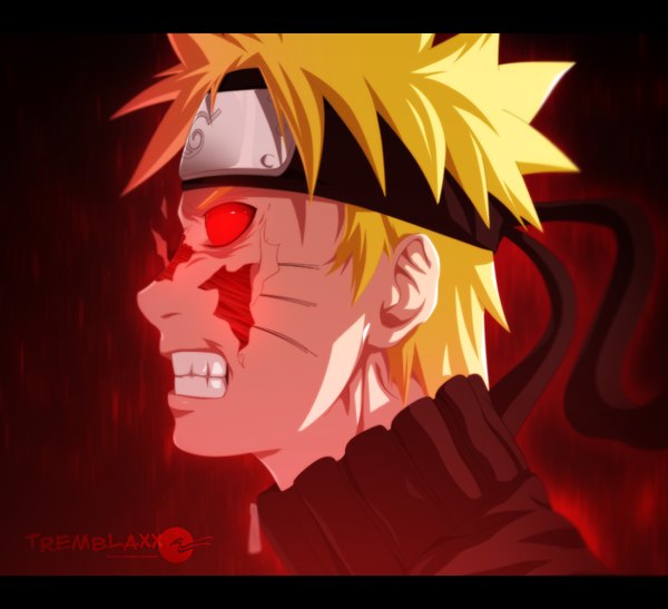 Anime picture 1000x913 with naruto studio pierrot naruto (series) uzumaki naruto tremblax single short hair blonde hair red eyes profile grin coloring facial mark letterboxed scar close-up whisker markings angry jinchuriki boy