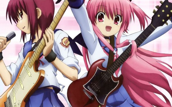 Anime picture 1280x800 with angel beats! key (studio) yui (angel beats!) iwasawa masami wide image multiple girls two side up girl 2 girls guitar