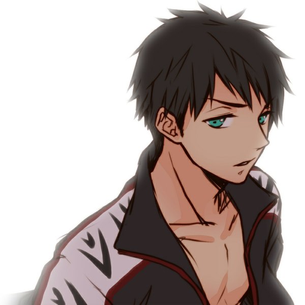 Anime picture 800x800 with free! kyoto animation yamazaki sosuke rio (rio 01) single looking at viewer short hair black hair simple background white background aqua eyes open clothes boy uniform gym uniform