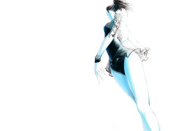 イラスト 1467x1100 と 爽々 simple background 白背景 ポニーテール back monochrome ダンス ballet 女の子 ドレス 黒いドレス レース ballet dress