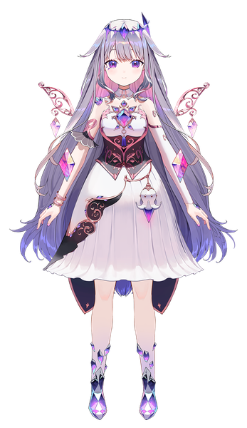 Anime picture 800x1382 with virtual youtuber hololive hololive english koseki bijou koseki bijou (1st costume) kitada mo single long hair tall image looking at viewer fringe standing purple eyes silver hair full body light smile official art gradient hair transparent background girl