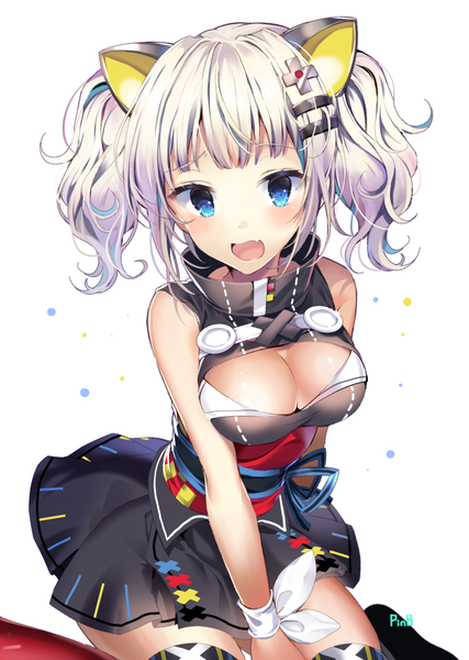 Anime picture 700x983 with virtual youtuber the moon studio kaguya luna pinb single tall image looking at viewer blush fringe short hair breasts open mouth blue eyes light erotic simple background large breasts white background twintails signed payot