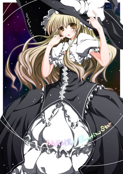 Anime picture 1000x1408 with touhou kirisame marisa akane yukio single long hair tall image open mouth blonde hair brown eyes girl dress frills witch hat