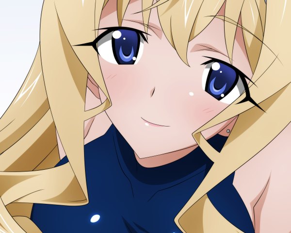 Anime picture 2560x2048 with infinite stratos 8bit cecilia orcott single long hair looking at viewer blush highres blue eyes blonde hair smile face girl
