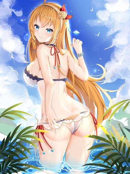 Anime picture 2500x3333 with princess connect! re:dive princess connect! pecorine (princess connect!) miaogujun single long hair tall image looking at viewer blush fringe highres breasts blue eyes light erotic blonde hair smile hair between eyes large breasts standing payot
