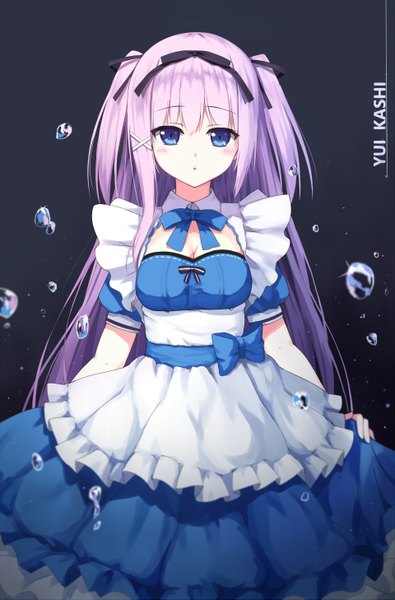 Anime picture 1920x2913 with original hagi (ame hagi) single long hair tall image looking at viewer blush highres blue eyes purple hair girl dress bow hairband bubble (bubbles)