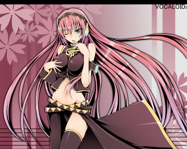 Anime picture 1600x1280 with vocaloid megurine luka satofuji masato pink hair one eye closed wink girl