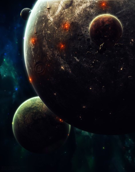 Anime picture 2200x2800 with original abikk tall image highres light no people space star (stars) planet spacecraft