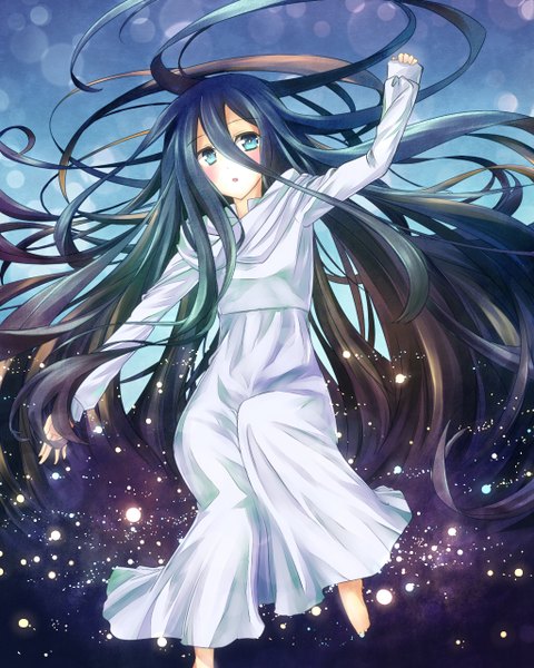 Anime picture 1024x1280 with dansai bunri no crime edge mushianokouji iwai single tall image blush blue eyes black hair very long hair girl dress