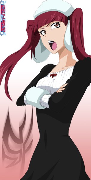 Anime picture 1280x2517 with bleach studio pierrot dokugamine riruka stikyfinkaz-003 single long hair tall image open mouth twintails brown eyes red hair girl dress cap