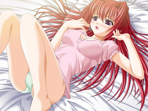 Anime picture 1024x768 with axia (game) long hair light erotic game cg red hair pink eyes girl underwear panties