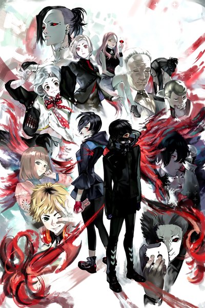 Anime-Bild 1400x2100 mit tokyo ghoul studio pierrot kaneki ken kirishima touka suzuya juuzou uta (tokyo kushu) kirishima ayato fueguchi hinami irimi kaya itori (tokyo ghoul) mado akira hideyoshi nagachika yoshimura (tokyo ghoul) koma enji tatara (tokyo kushu) nico (tokyo kushu) omori yakumo nishihara isao tall image looking at viewer