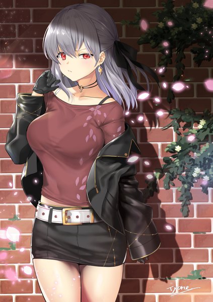 Anime picture 612x868 with fate (series) fate/grand order kama (fate) tyone single long hair tall image looking at viewer blush fringe light erotic hair between eyes red eyes standing signed silver hair long sleeves arm up sunlight off shoulder