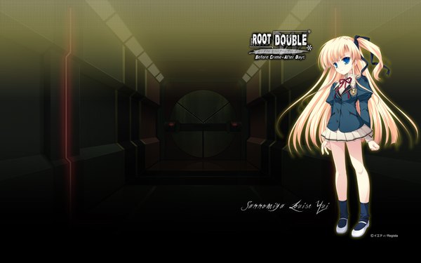 Anime picture 1920x1200 with root double sannomiya louise yui long hair highres blue eyes blonde hair wide image game cg one side up girl uniform ribbon (ribbons) hair ribbon school uniform