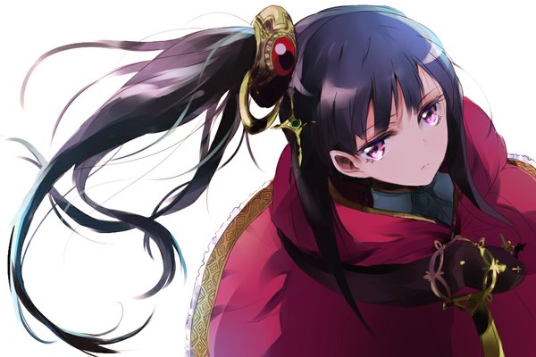 Anime picture 1050x700 with atelier (series) gust (company) mimi houllier von schwarzlang maromi (am97) single long hair black hair white background purple eyes side ponytail girl hair ornament jewelry