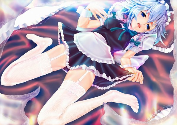 Anime picture 1085x768 with touhou izayoi sakuya light erotic maid girl garter straps garter belt