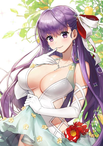 Anime picture 1000x1416 with fate (series) fate/grand order fate/extra fate/extra ccc bb (fate) (all) bb (fate/extra) noixen single long hair tall image looking at viewer blush fringe breasts light erotic smile hair between eyes large breasts standing purple eyes