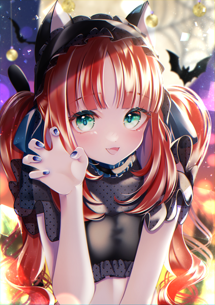 Anime picture 2039x2894 with genshin impact nilou (genshin impact) mayu (sh-n-9) single long hair tall image looking at viewer blush fringe highres breasts open mouth smile twintails green eyes upper body red hair blunt bangs nail polish :d