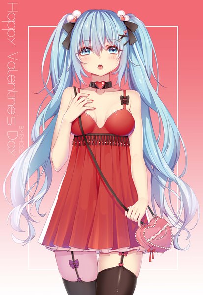 Anime picture 2362x3425 with vocaloid hatsune miku rhode single long hair tall image looking at viewer fringe highres breasts open mouth blue eyes light erotic twintails bare shoulders blue hair nail polish alternate costume zettai ryouiki sleeveless