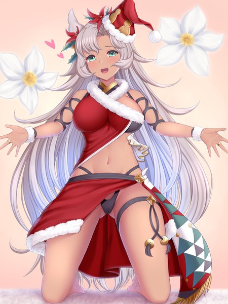 Anime picture 3000x4000 with granblue fantasy nemone melopun single long hair tall image looking at viewer blush fringe highres breasts open mouth light erotic simple background smile large breasts green eyes animal ears silver hair full body