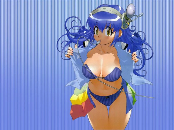 Anime picture 1147x860 with os-tan windows (operating system) yoshizaki mine light erotic blue background swimsuit winchan