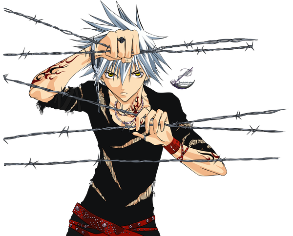 Anime picture 6095x4918 with zombie loan akatsuki chika headstro single highres short hair yellow eyes absurdres grey hair tattoo torn clothes transparent background vector spiked hair boy earrings belt ring necklace wristlet