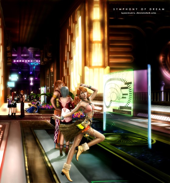 Anime picture 1750x1873 with final fantasy final fantasy xiii square enix oerba dia vanille lyzeravern long hair tall image highres short hair smile twintails green eyes red hair lips grey hair orange hair realistic inscription armpit (armpits) back