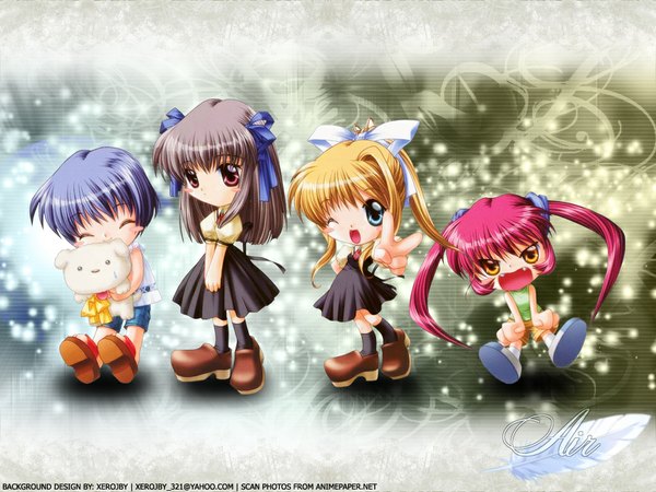 Anime picture 1024x768 with air key (studio) kamio misuzu tohno minagi kirishima kano michiru chibi girl