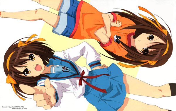 Anime picture 6433x4072 with suzumiya haruhi no yuutsu kyoto animation suzumiya haruhi highres signed scan girl serafuku