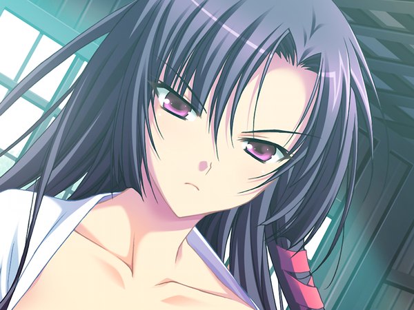 Anime picture 1024x768 with moekoi ishin! (game) black hair purple eyes game cg girl