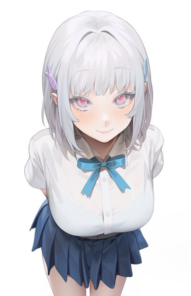 Anime picture 2024x3140 with original nacchan (ohisashiburi) ohisashiburi single tall image looking at viewer blush fringe highres short hair breasts simple background large breasts standing white background silver hair blunt bangs pleated skirt pink eyes light smile
