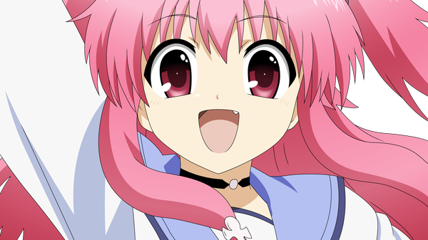 Anime picture 4424x2490 with angel beats! key (studio) yui (angel beats!) single long hair highres open mouth smile wide image pink hair absurdres pink eyes transparent background vector girl uniform school uniform