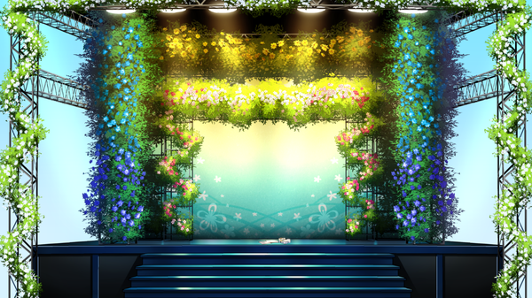 Anime picture 1280x720 with vocaloid matsuda toki wide image no people plant (plants) shoes stairs paper flower (symbol) scene searchlight