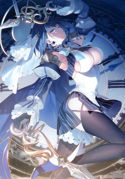 Anime picture 2418x3465 with virtual youtuber hololive hololive english ouro kronii ouro kronii (1st costume) toosaka asagi single tall image looking at viewer fringe highres short hair breasts open mouth blue eyes light erotic hair between eyes large breasts holding blue hair