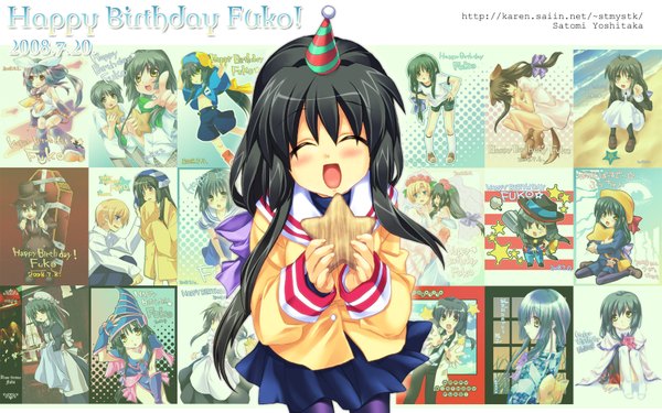 Anime picture 1680x1050 with clannad key (studio) ibuki fuuko satomi yoshitaka highres wide image happy birthday collage uniform school uniform hat pantyhose party hat