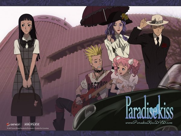 Anime picture 1024x768 with paradise kiss madhouse yukari hayasaka miwako sakurada george koizumi arashi nagase daisuke yamamoto (isabella) ground vehicle car