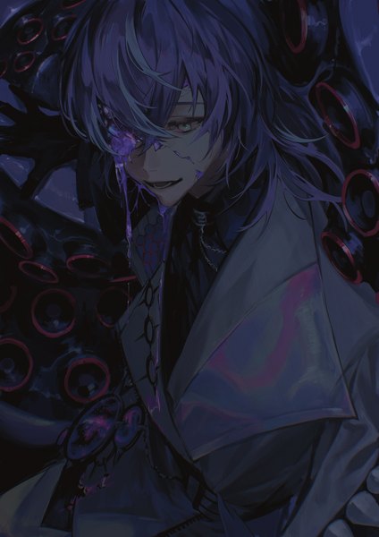 Anime picture 2894x4093 with virtual youtuber nijisanji hoshirube sho akuta vi single long hair tall image fringe highres open mouth hair between eyes looking away purple hair :d from above boy tentacles