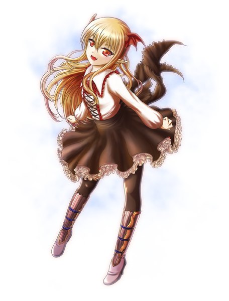 Anime picture 684x900 with shingeki no bahamut granblue fantasy vampy toshi xion single long hair tall image looking at viewer fringe open mouth simple background blonde hair smile hair between eyes red eyes standing white background payot full body long sleeves