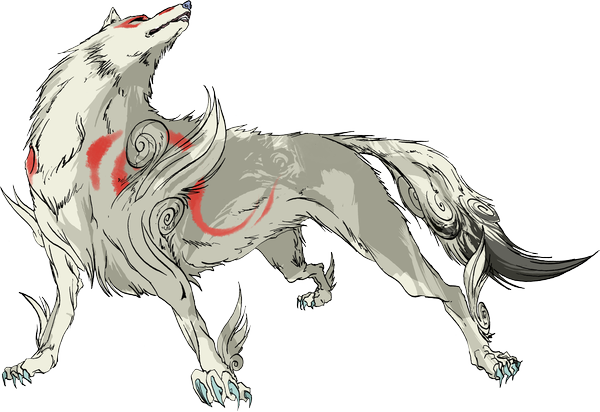 Anime picture 5034x3463 with okami amaterasu (okami) okama highres absurdres tattoo transparent background animal wolf