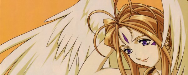 Anime picture 2560x1024 with aa megami-sama anime international company belldandy highres wide image dualscreen wings