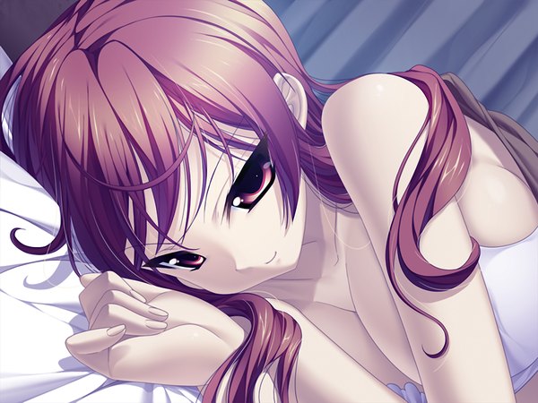 Anime picture 1200x900 with shu ni majiwareba akaku naru breasts light erotic red eyes game cg red hair girl