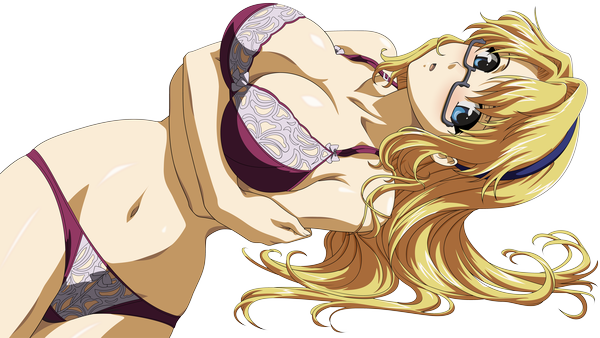Anime picture 8308x4688 with freezing satellizer el bridget long hair highres breasts blue eyes light erotic blonde hair wide image large breasts absurdres underwear only transparent background vector girl navel underwear panties glasses hairband